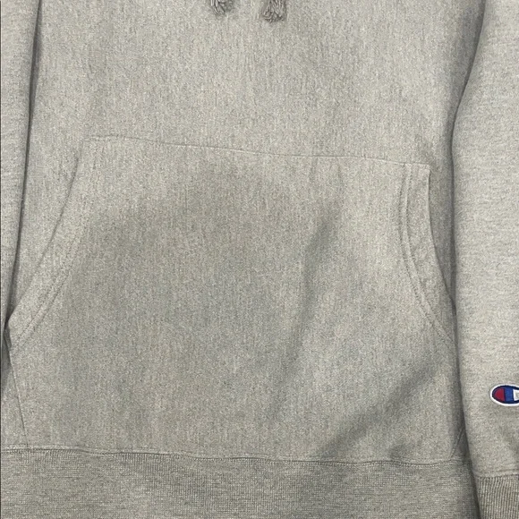 Champion Light Gray Hoodie 😍 Reverse Weave Flock Arm Script  Sweatshirt • Large - Picture 11 of 15